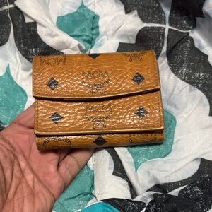 MCM Cognac Leather Wallet with Black Details